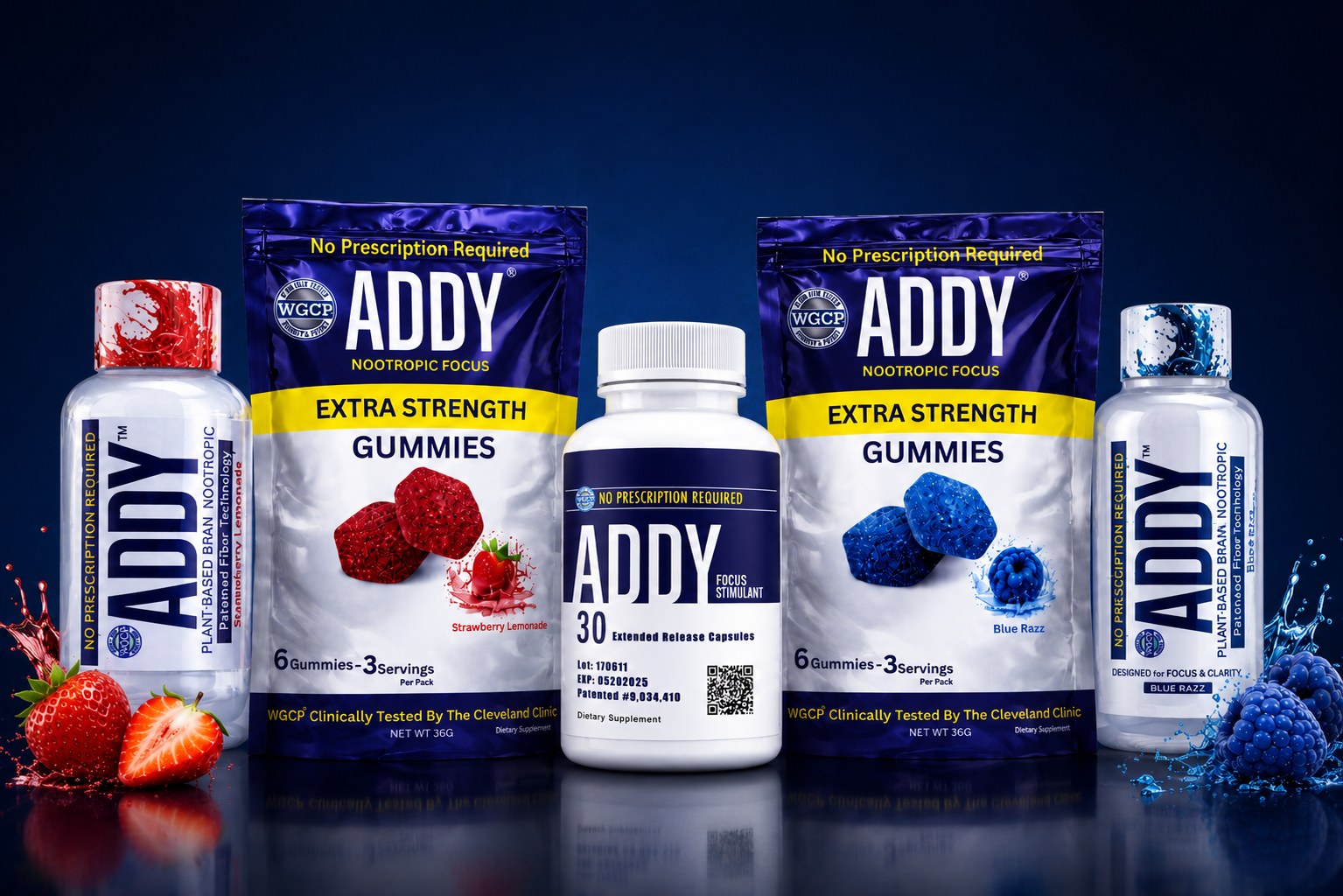 ADDY product lineup — shots, gummies and capsules